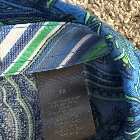 Liz Claiborne long sleeve paisley dark blue deep color pattern fun cuff pattern - Picture 13 of 13